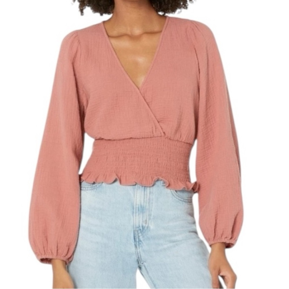 MADEWELL Julianne Lightspun V Neck Smocked Waist Crop Top- XS